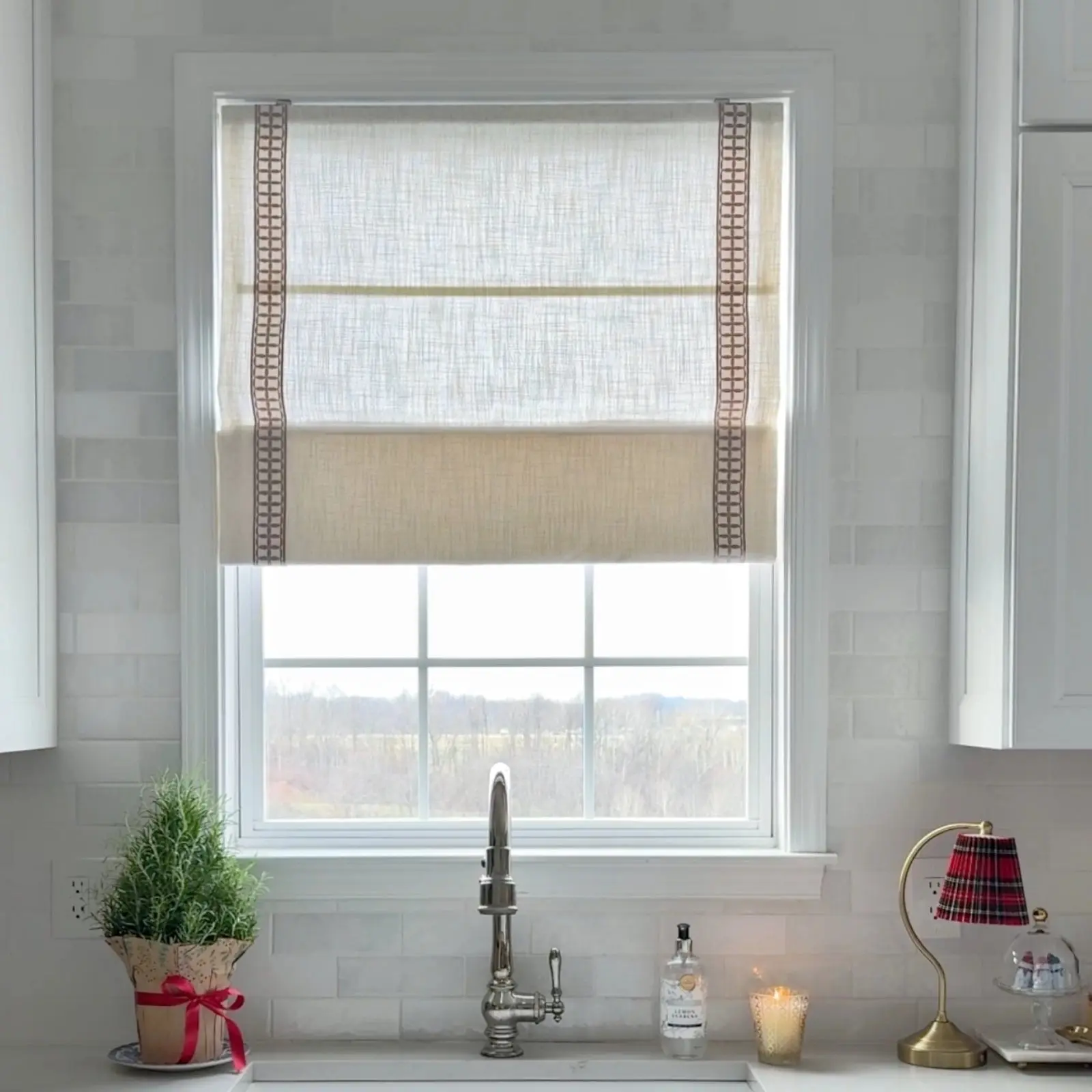 Custom Roman Shade with Trim Border Cordless - Image 4
