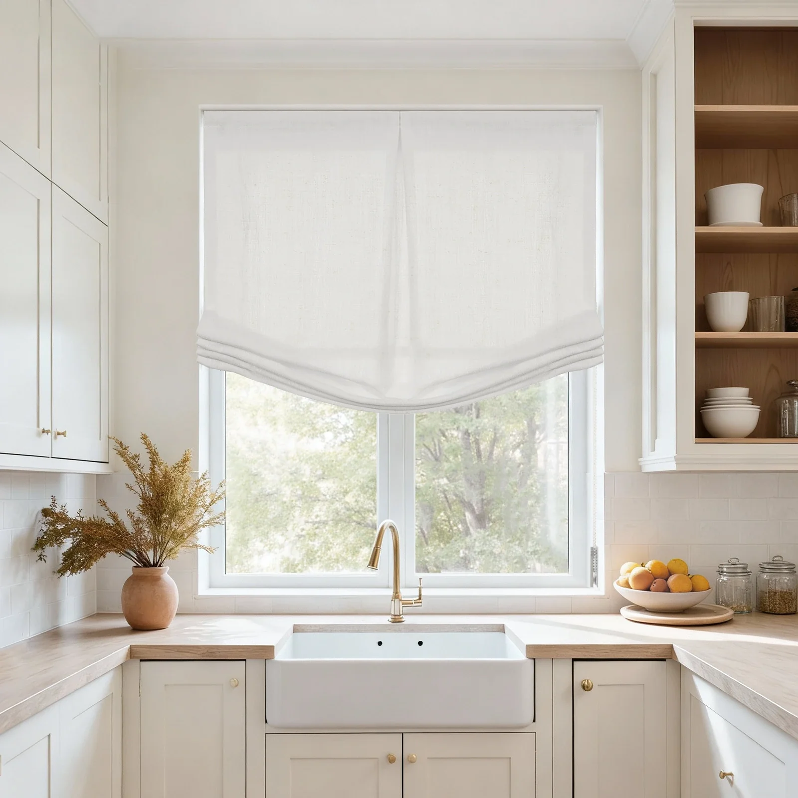 Custom Relaxed Roman Shade with Center Pleat Cord Lift - Image 25