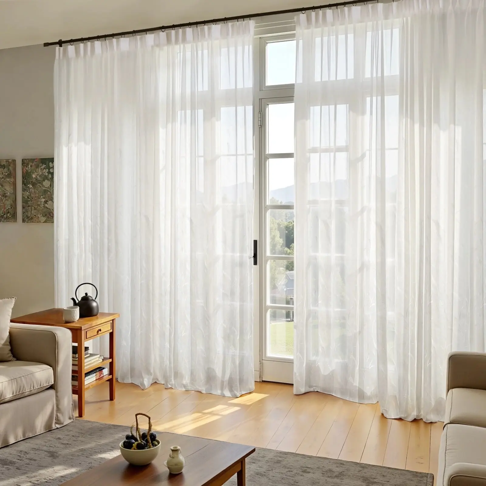 Florida Embossed White Semi Sheer Curtain Pleated - Image 16