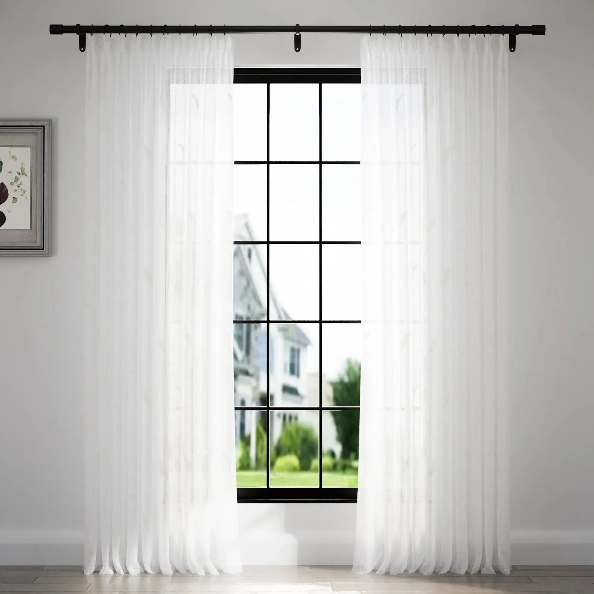 Florida Embossed White Semi Sheer Curtain Pleated - Image 28
