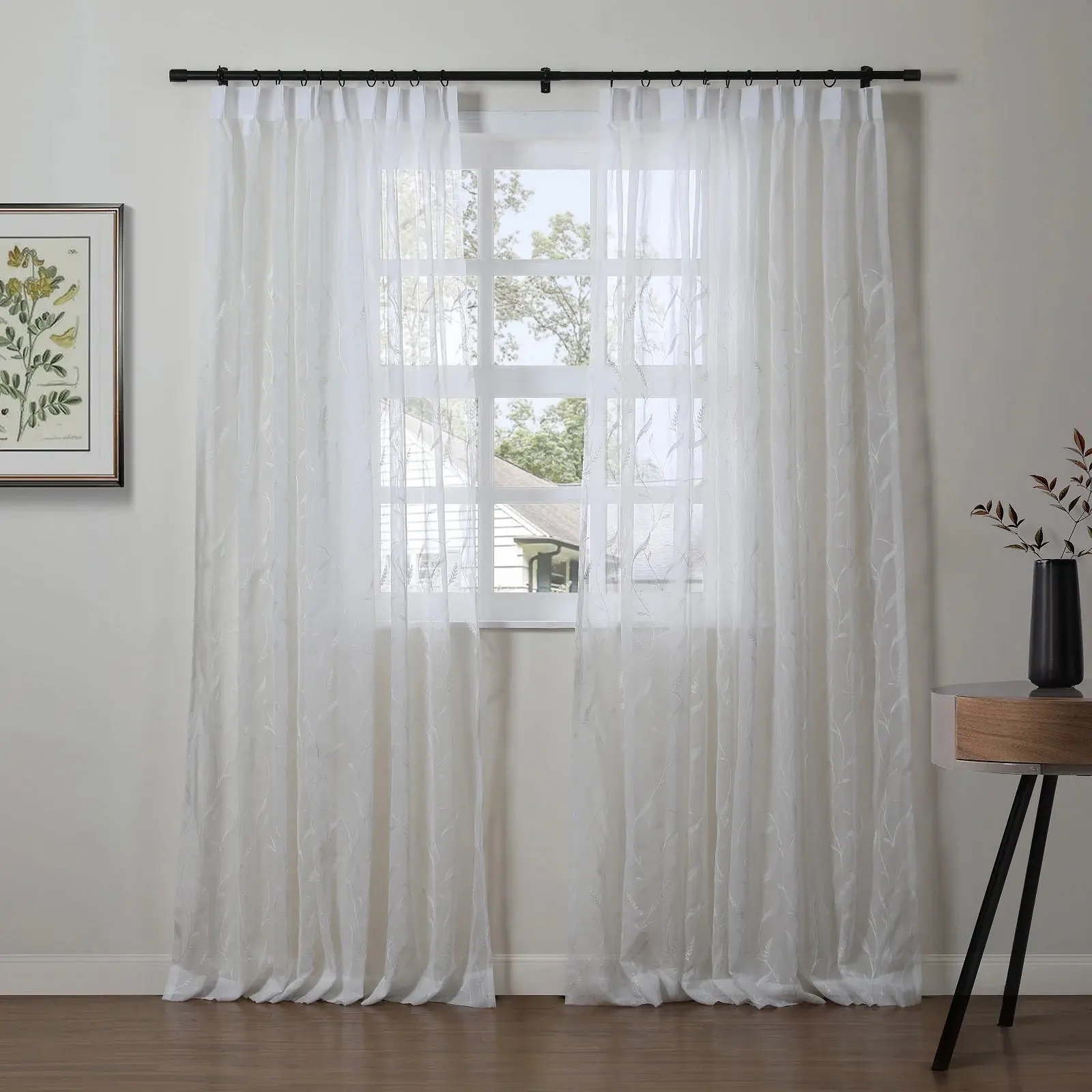 Florida Embossed White Semi Sheer Curtain Pleated - Image 32