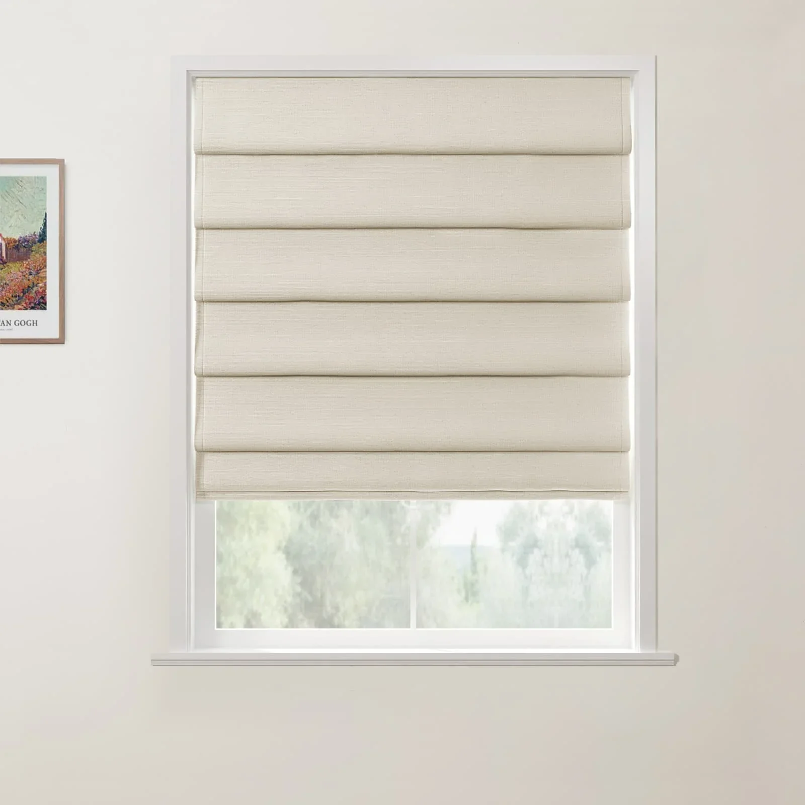 Jawara Linen Cotton Deco Fold Roman Shade Cordless - Image 12