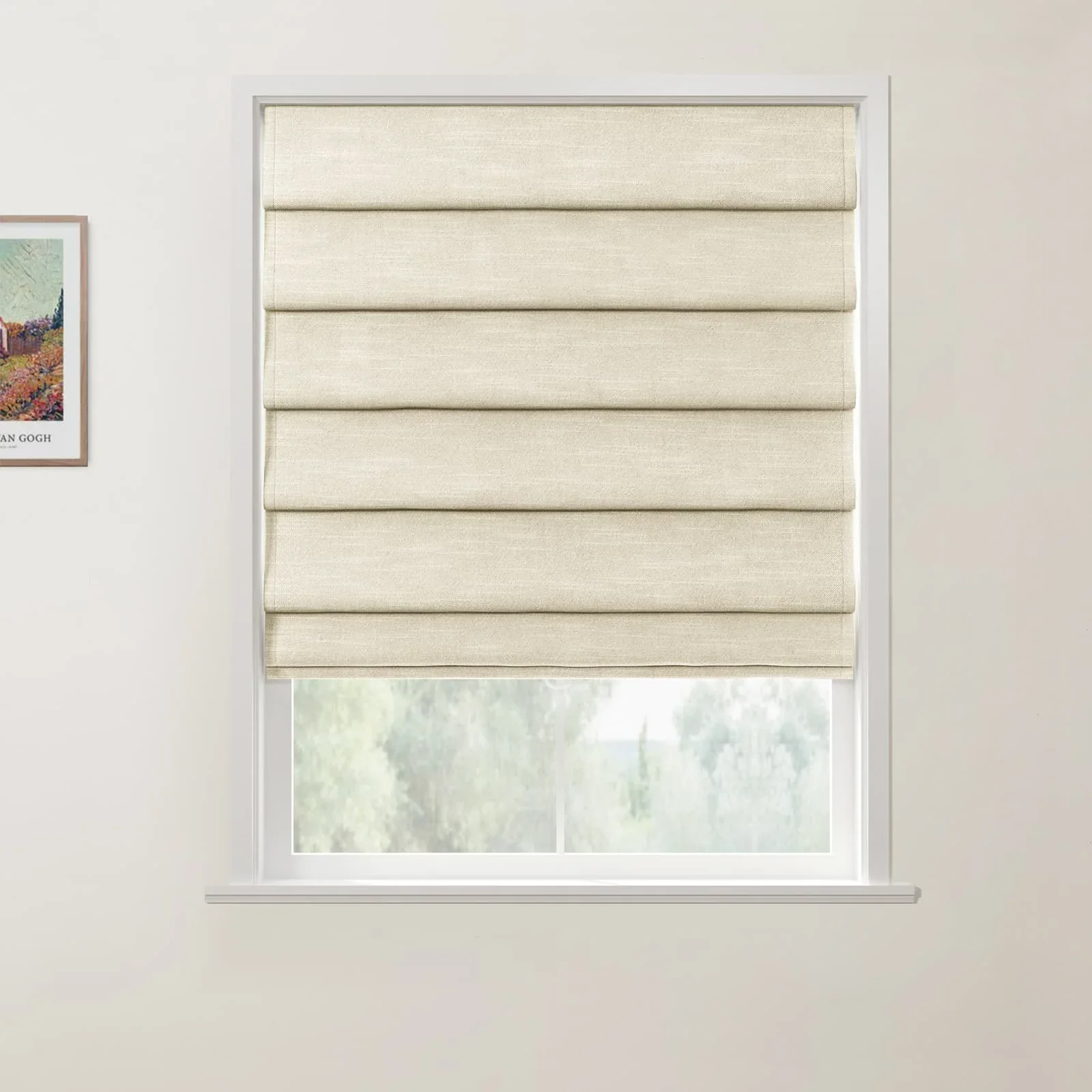 Jawara Linen Cotton Deco Fold Roman Shade Cordless - Image 18