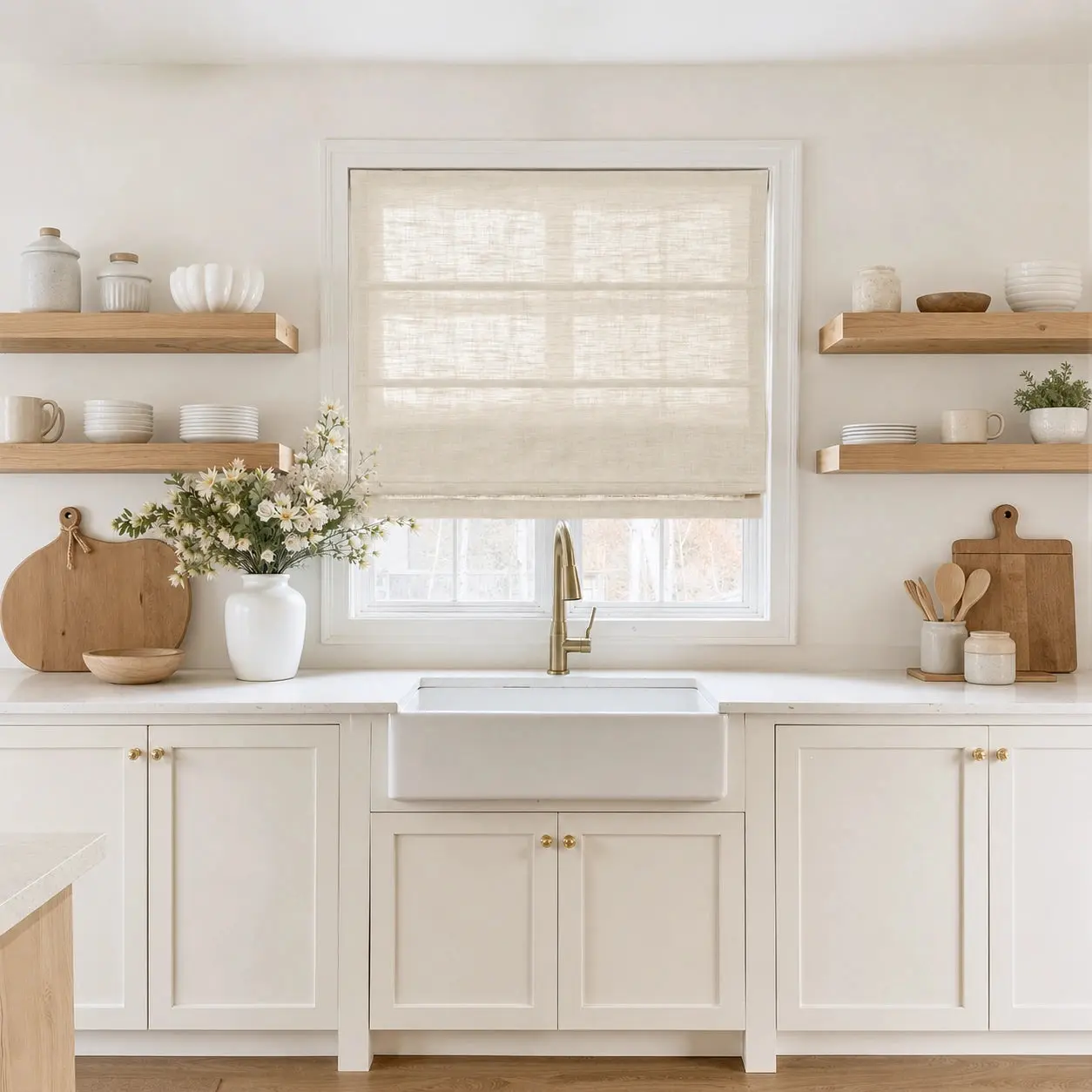 Liz Linen Blend Roman Shade Cordless - Wooden Headrail - Image 6