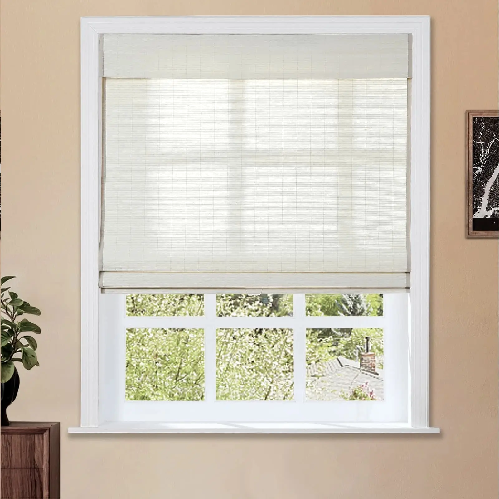 Lay Natural Flax Bamboo Woven Shade - Eggshell - Image 12