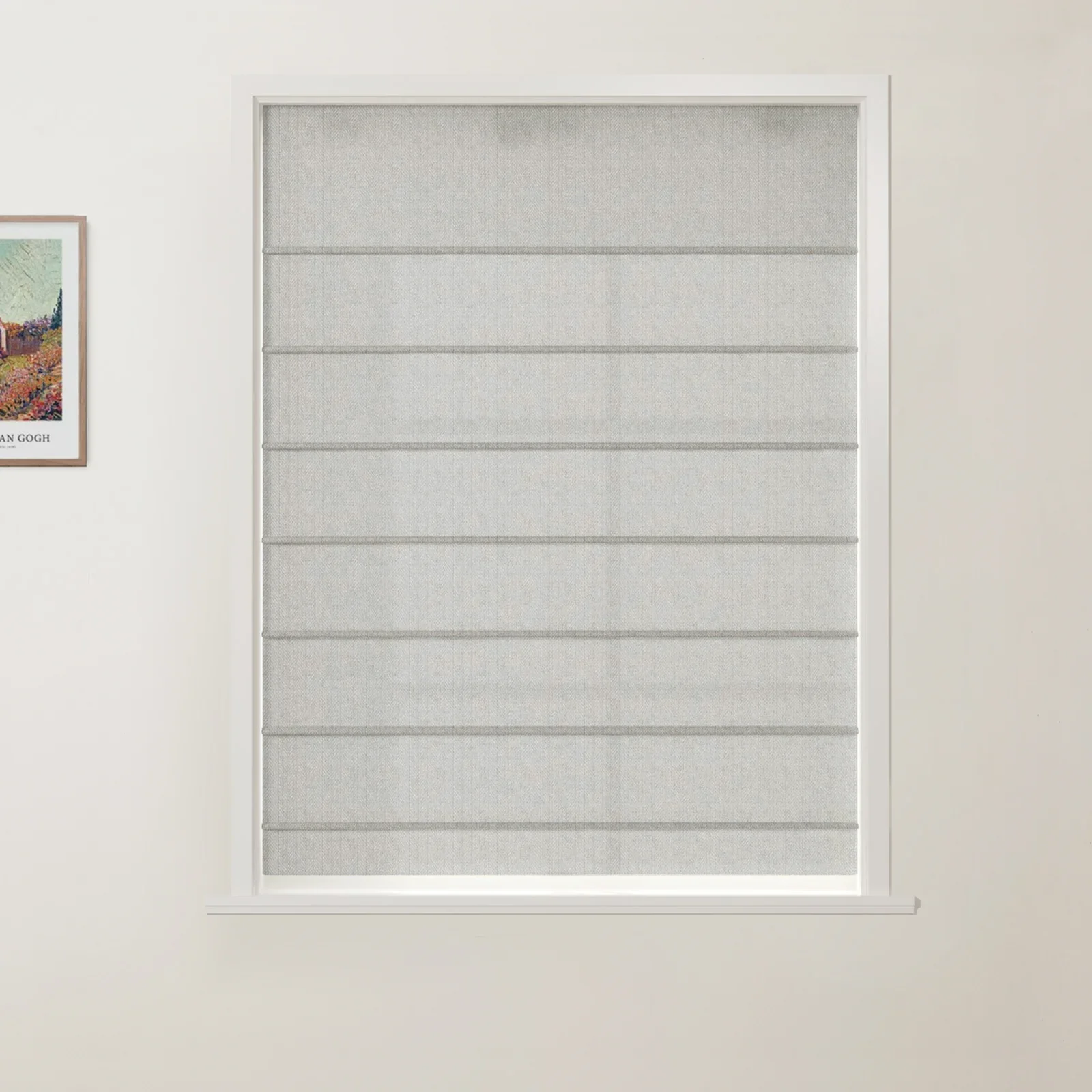 Ron Linen Cotton Herringbone Front Slat Roman Shade Cordless - Image 4
