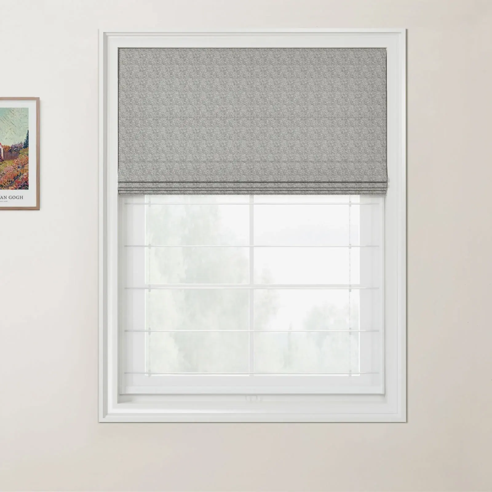 Ron Linen Cotton Herringbone Day Night Roman Shade Cordless - Image 18
