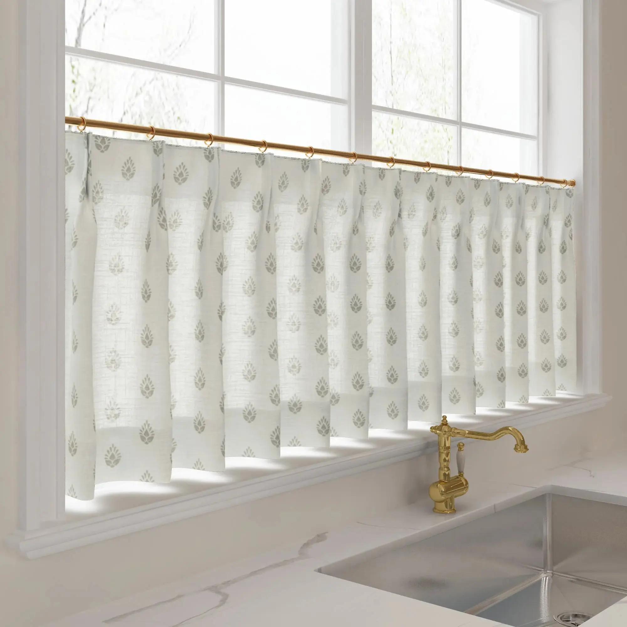 Stefana Silber Print Linen Pleated Cafe Curtains - Image 27