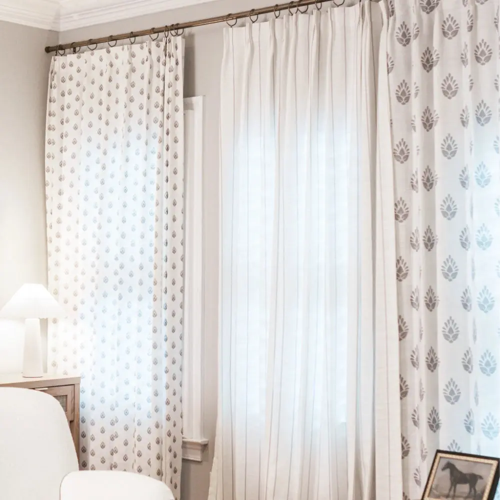 Stefana Silber Print Linen Blend Curtain Drapery Pleated - Image 17
