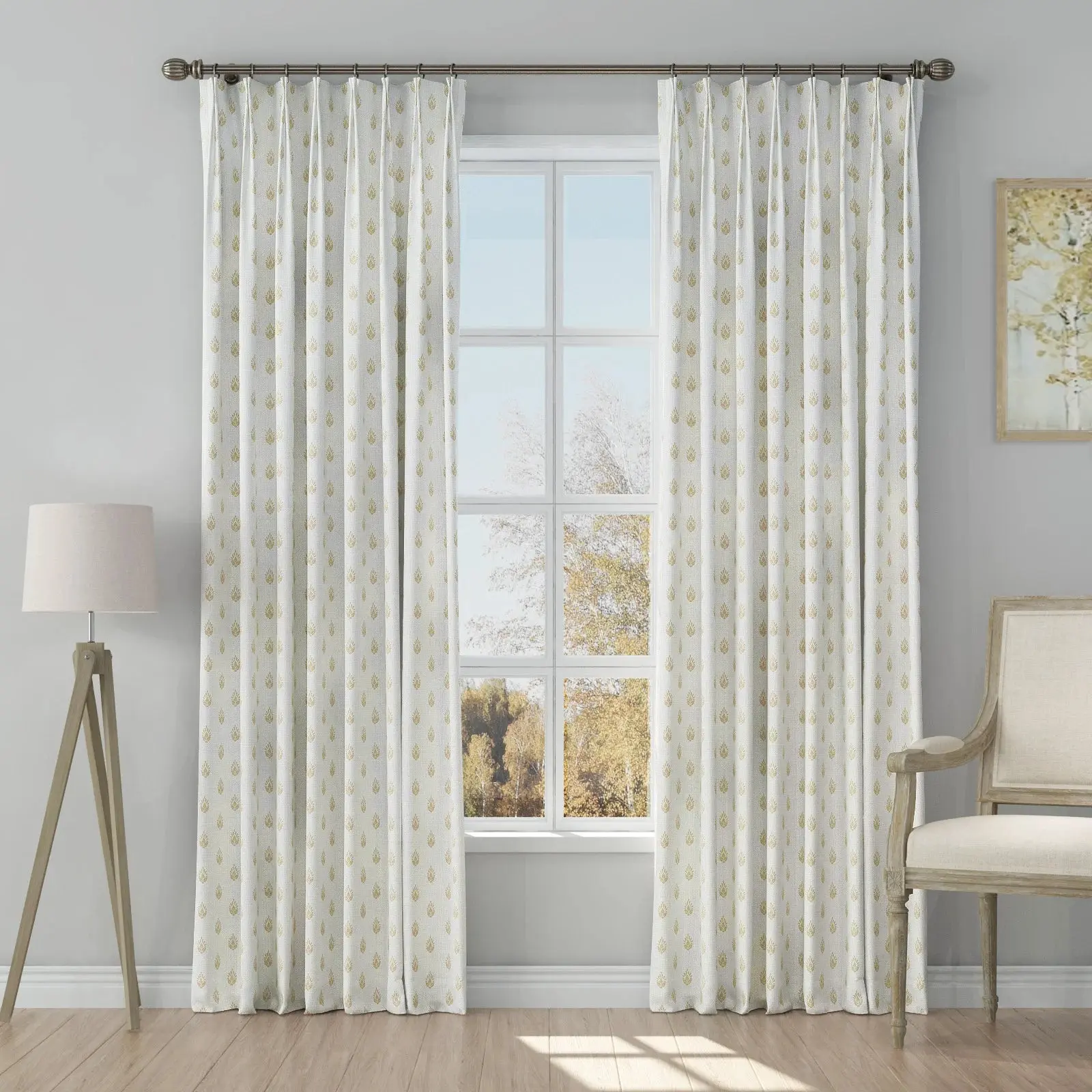 Stefana Silber Print Linen Blend Curtain Drapery Pleated - Image 32