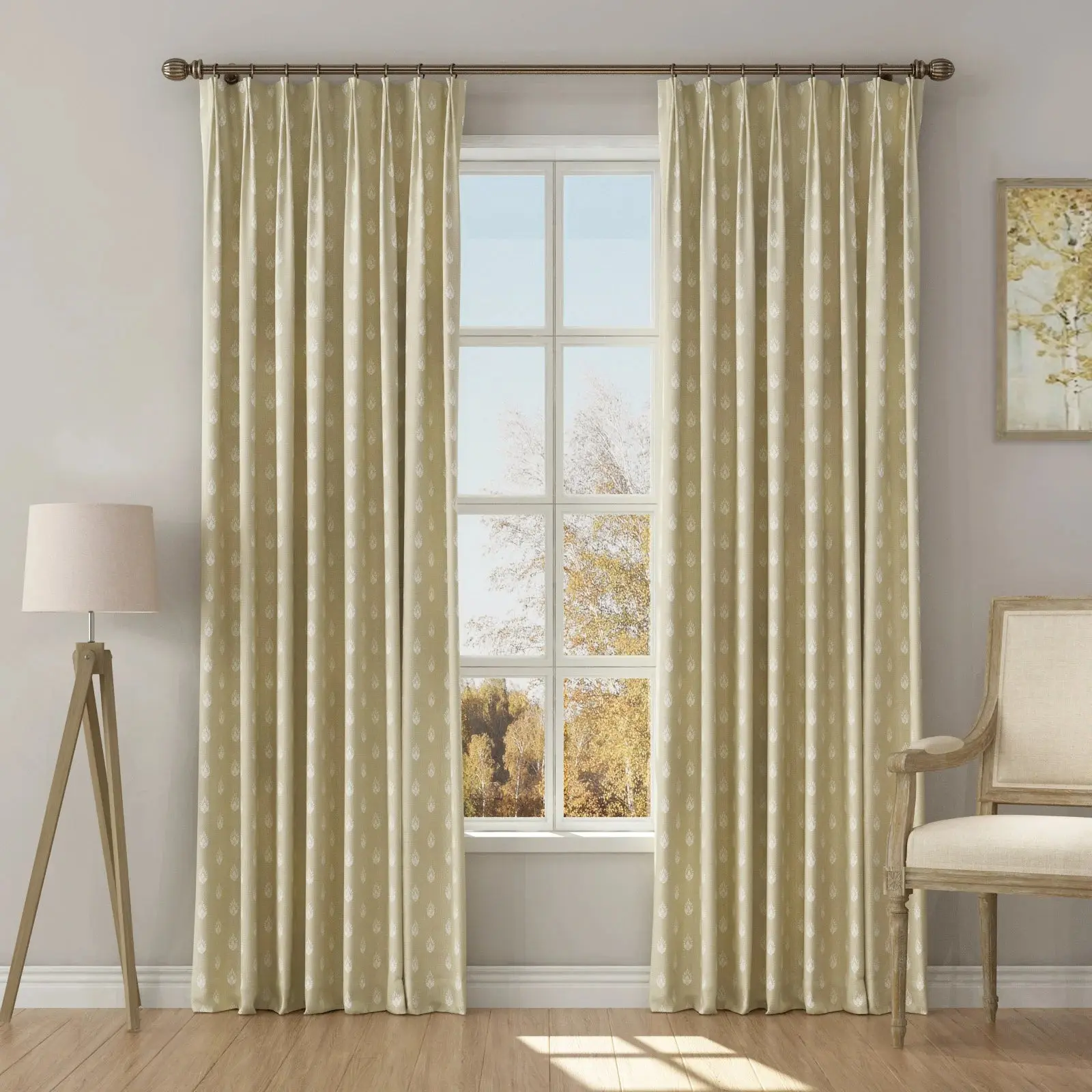 Stefana Silber Print Linen Blend Curtain Drapery Pleated - Image 34