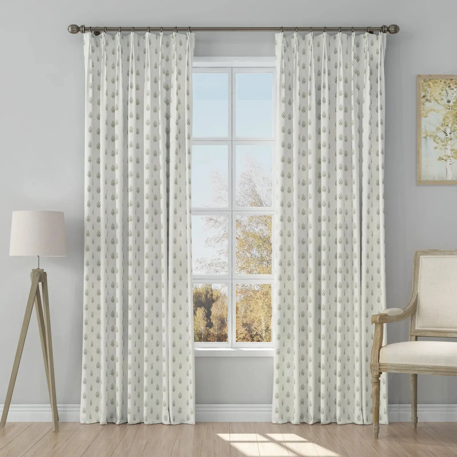 Stefana Silber Print Linen Blend Curtain Drapery Pleated - Image 36