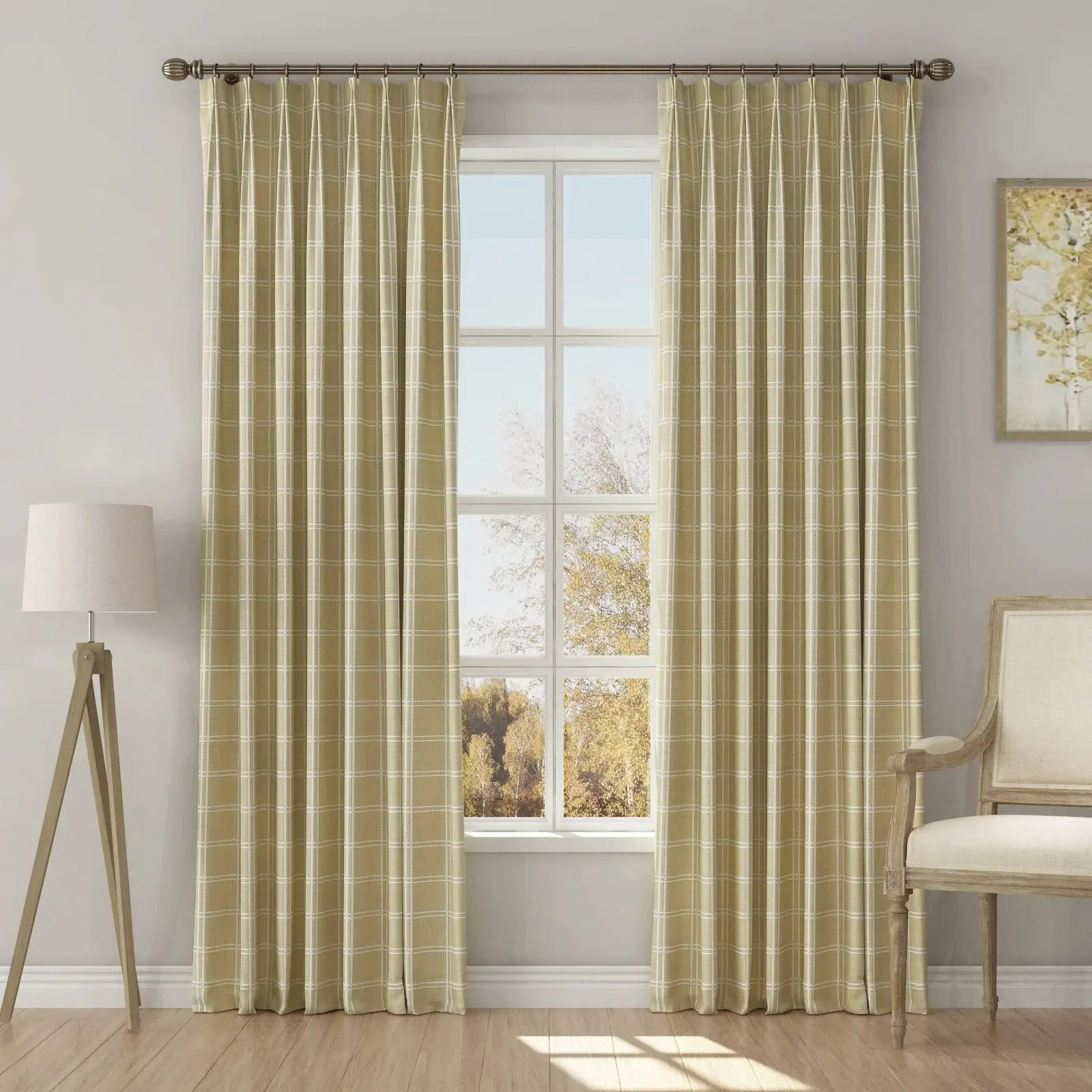 Stefana Silber Print Linen Blend Curtain Drapery Pleated - Image 38