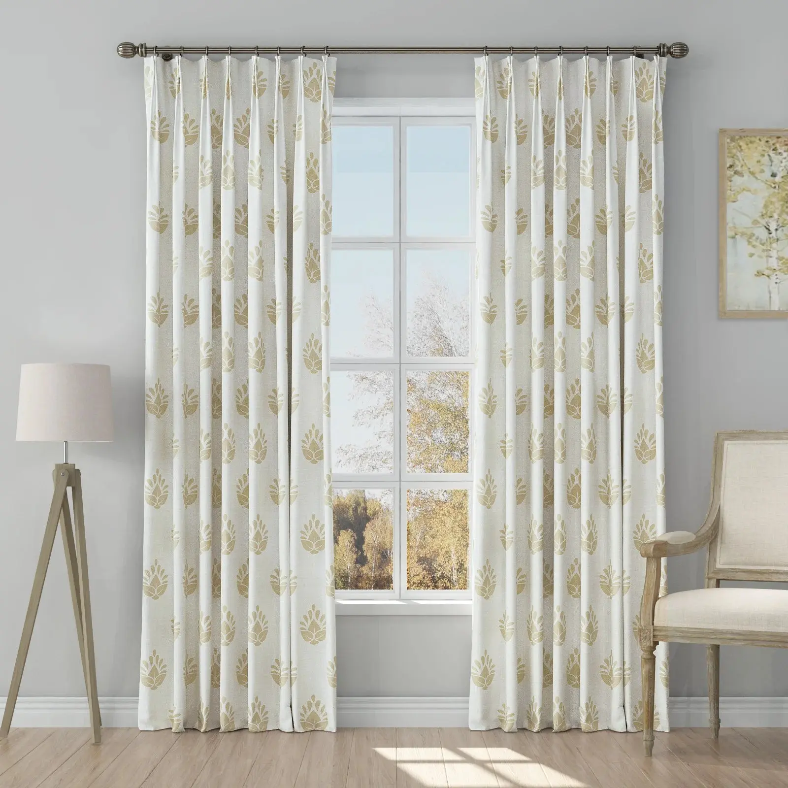 Stefana Silber Print Linen Blend Curtain Drapery Pleated - Image 44