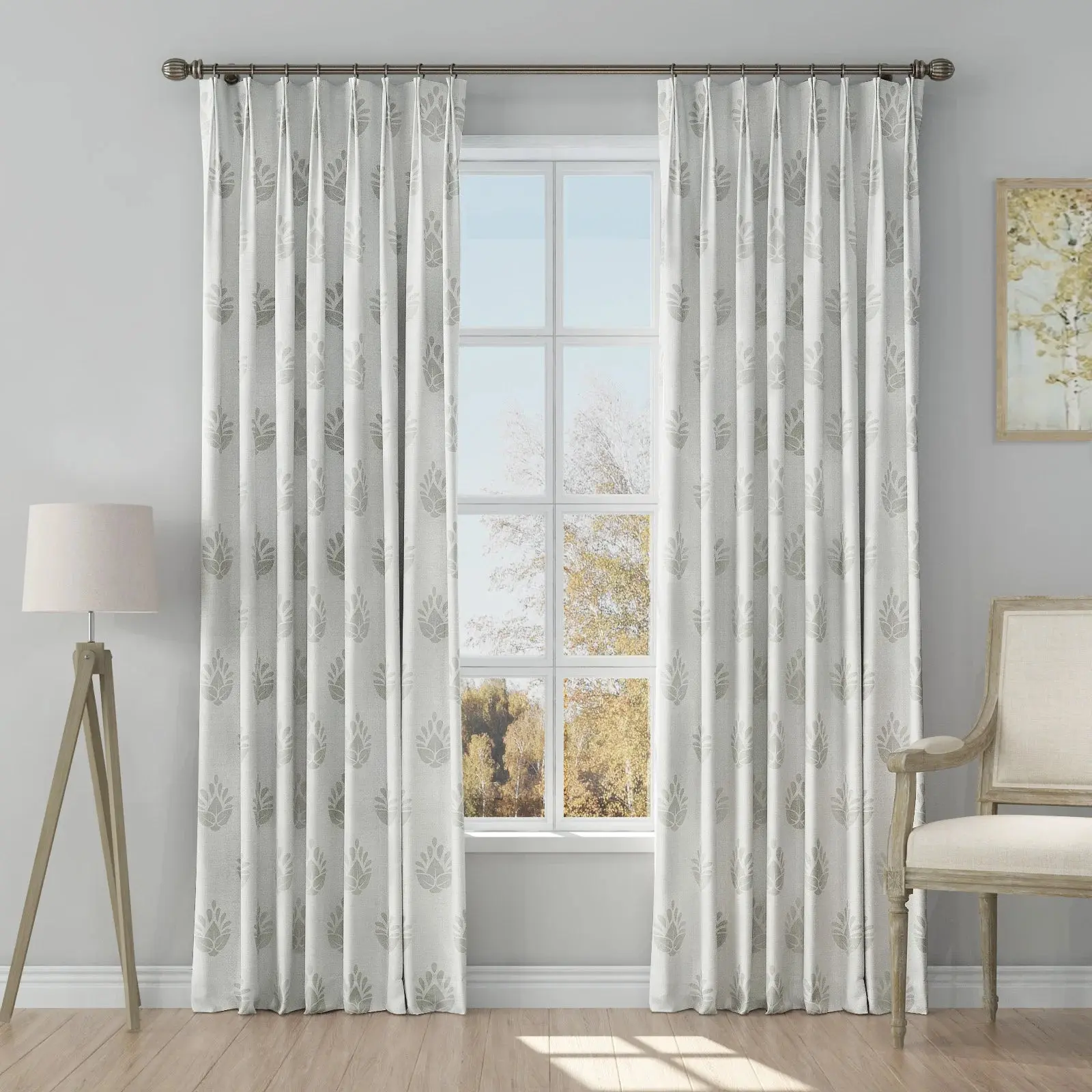 Stefana Silber Print Linen Blend Curtain Drapery Pleated - Image 46