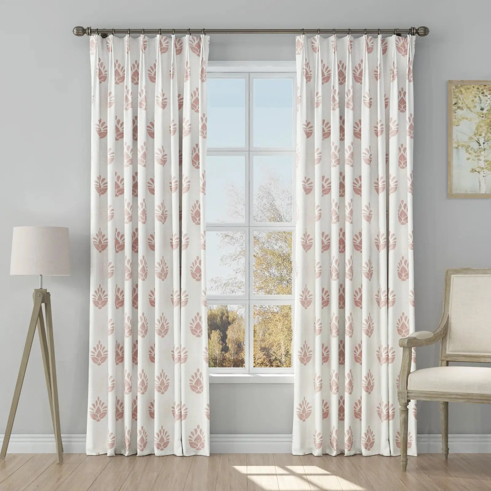 Stefana Silber Print Linen Blend Curtain Drapery Pleated - Image 48