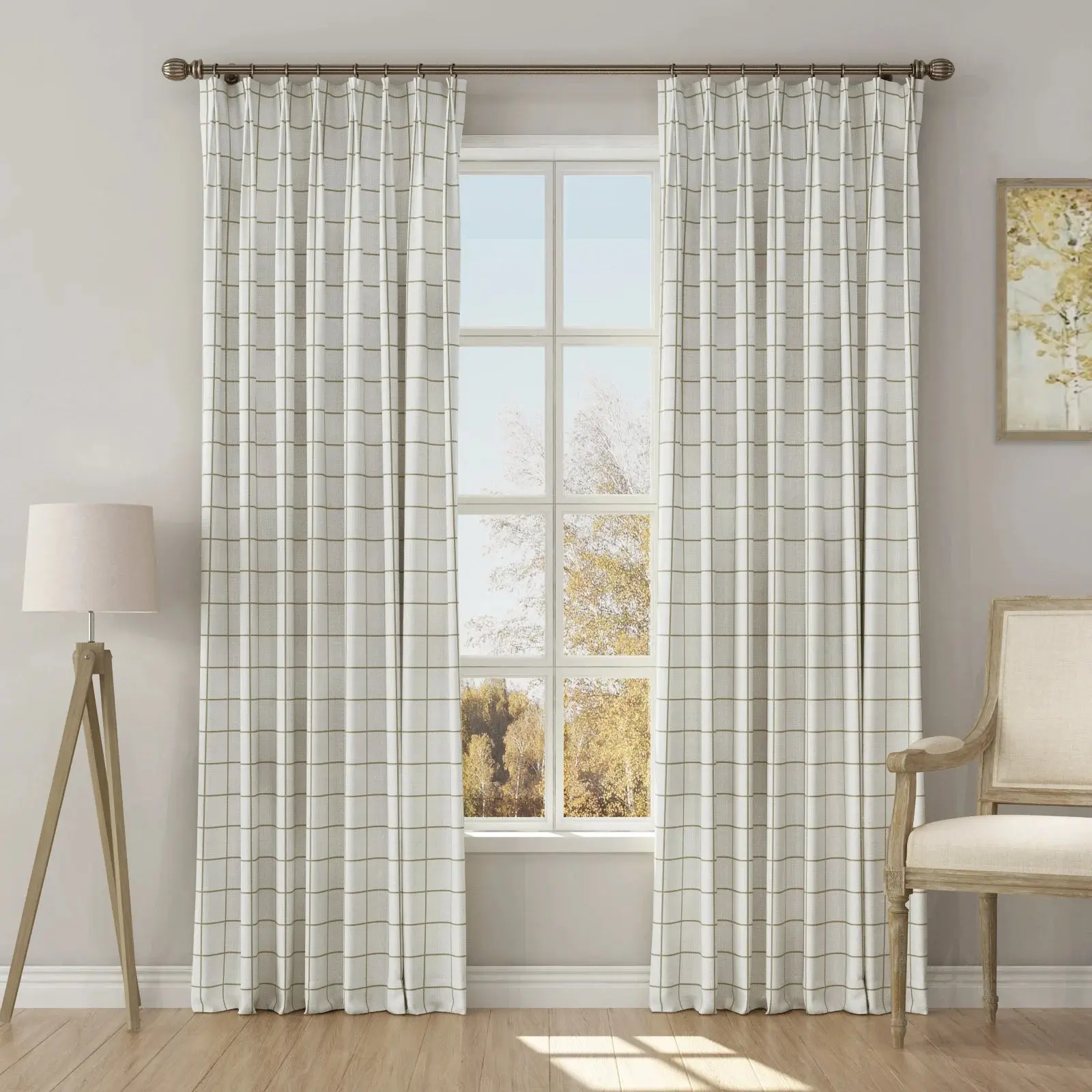 Stefana Silber Print Linen Blend Curtain Drapery Pleated - Image 58