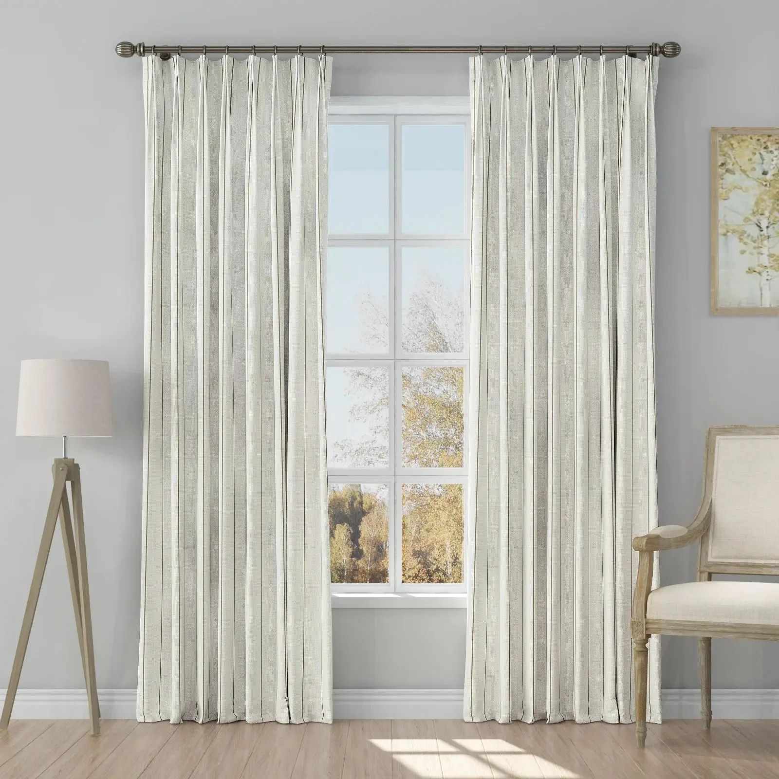 Stefana Silber Print Linen Blend Curtain Drapery Pleated - Image 66