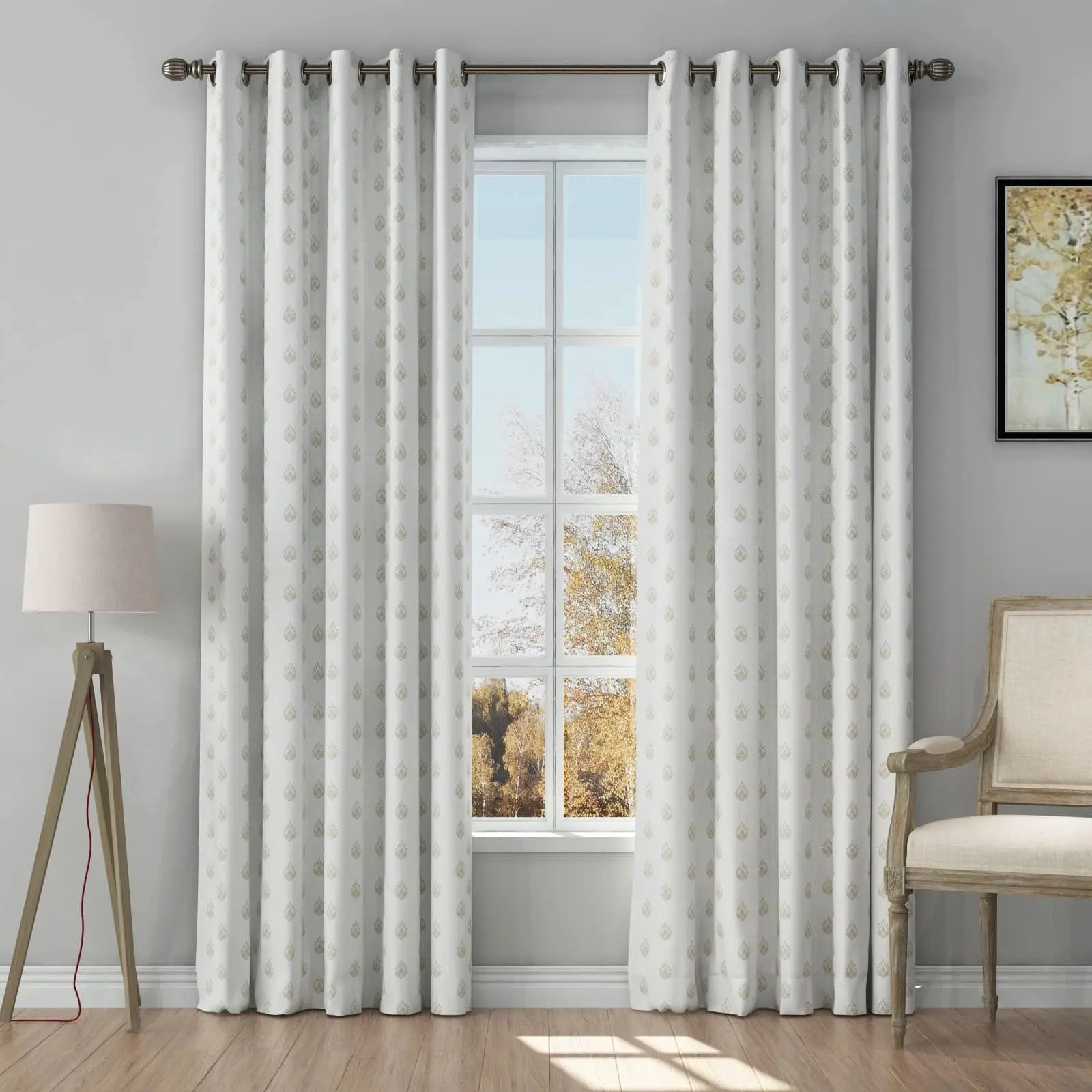 Stefana Silber Print Linen Curtain Drapery Grommet - Image 17