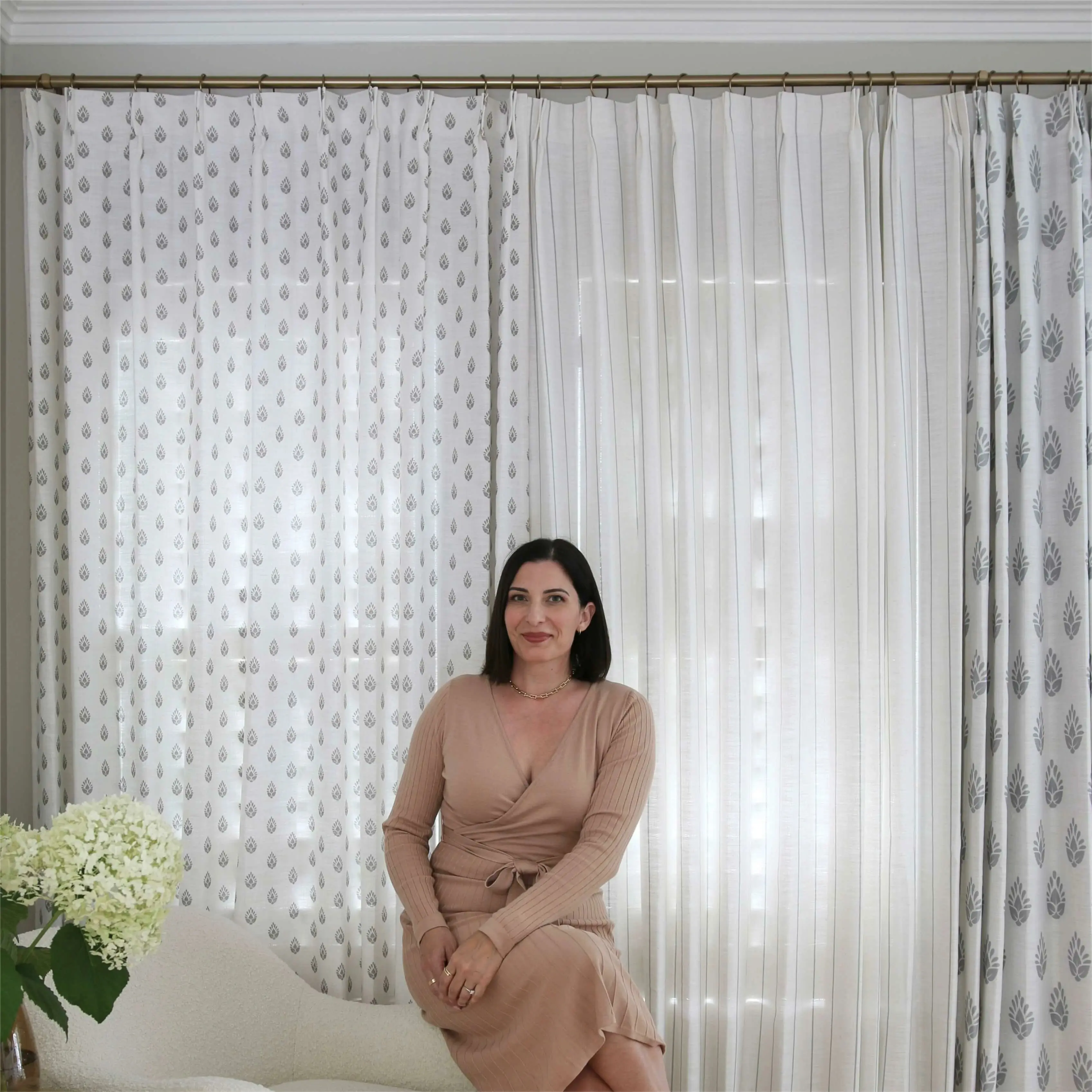 Stefana Silber Print Linen Curtain Drapery Grommet - Image 9