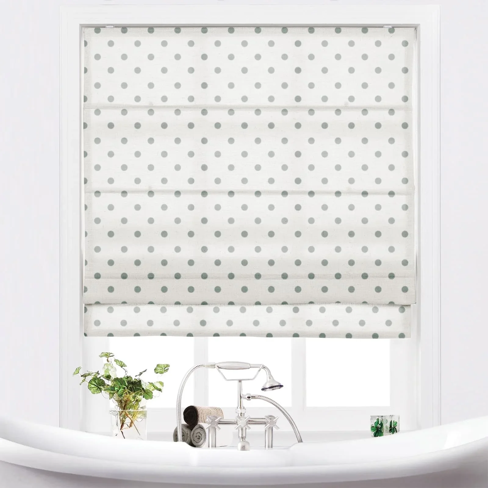 Stefana Silber Printed Cordless Roman Shade-Wooden Headrail - Image 11