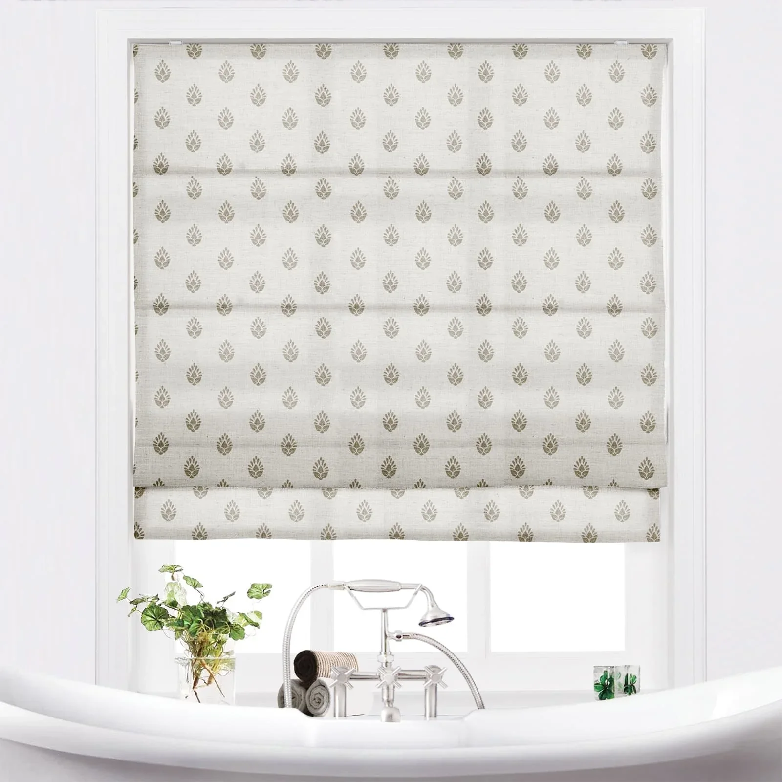 Stefana Silber Printed Cordless Roman Shade-Wooden Headrail - Image 14