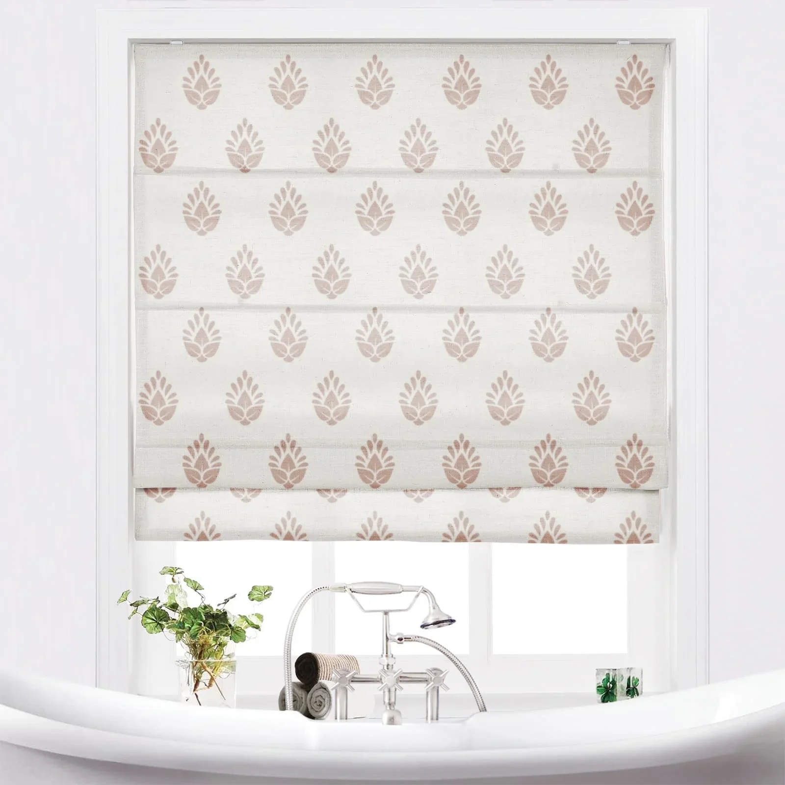 Stefana Silber Printed Cordless Roman Shade-Wooden Headrail - Image 15