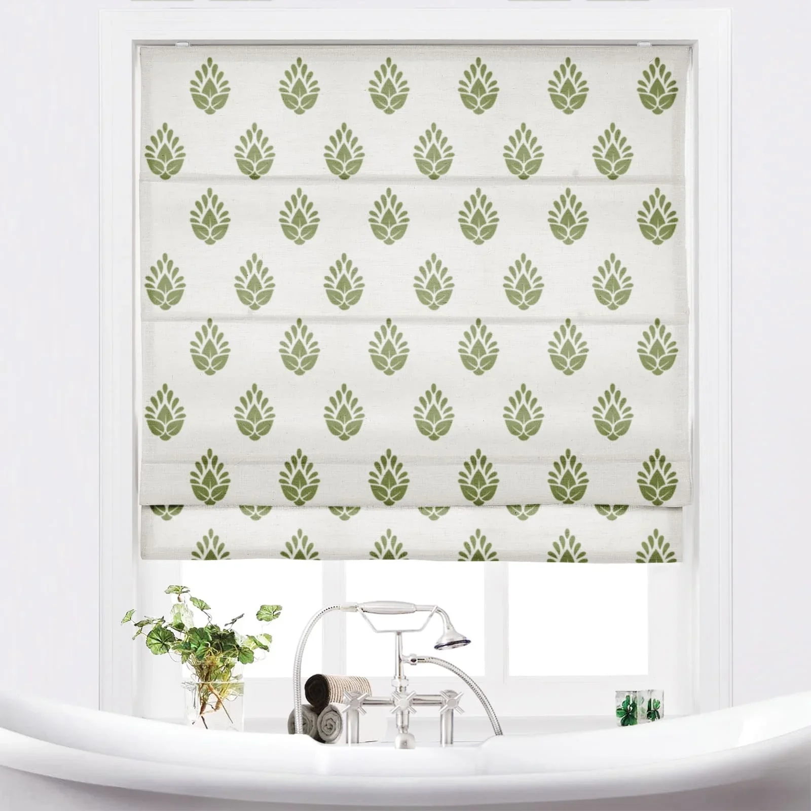 Stefana Silber Printed Cordless Roman Shade-Wooden Headrail - Image 16