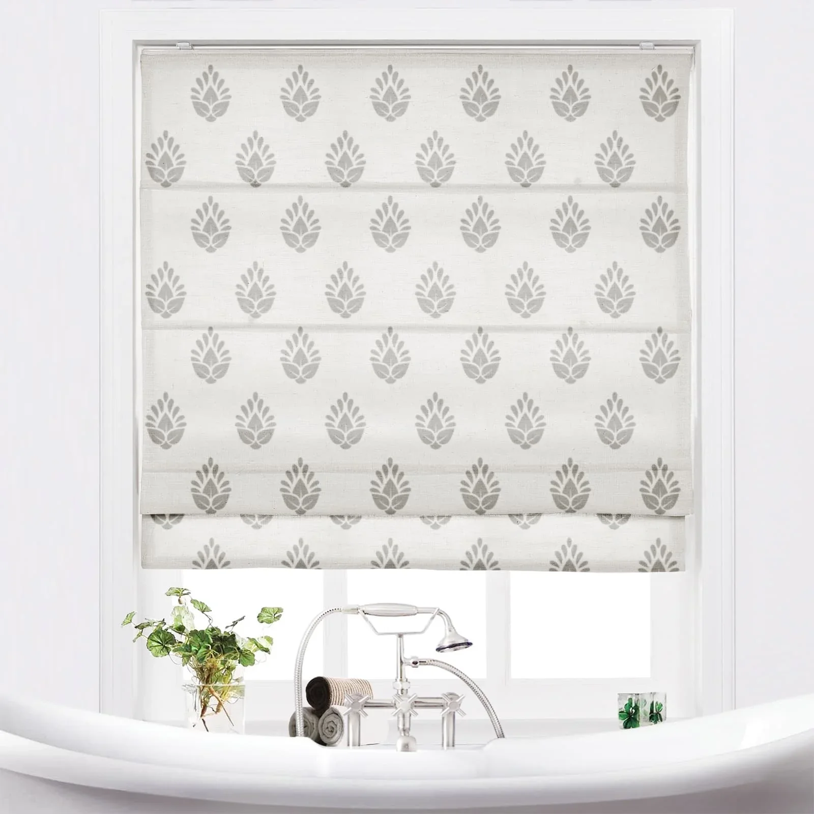 Stefana Silber Printed Cordless Roman Shade-Wooden Headrail - Image 17