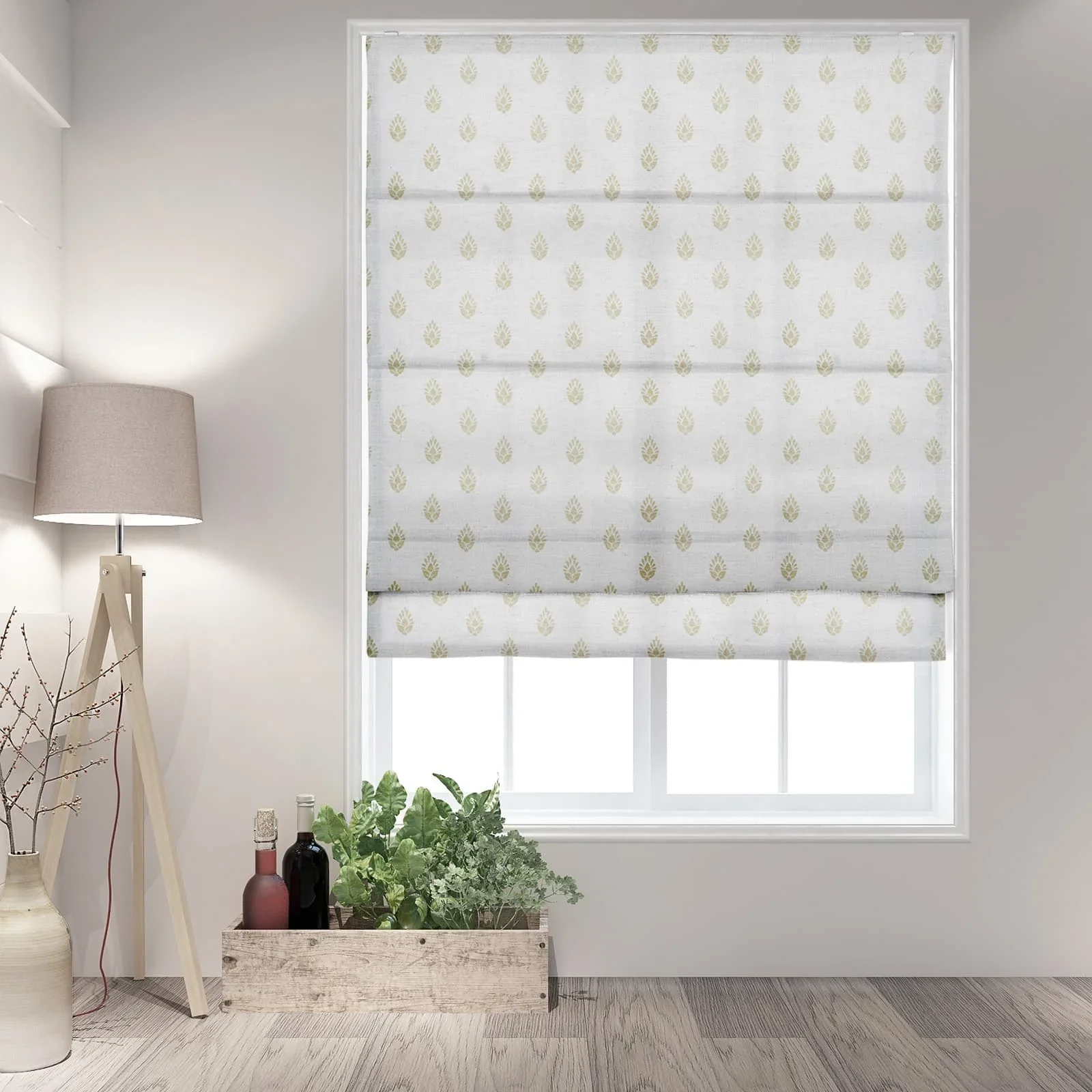 Stefana Silber Printed Cordless Roman Shade-Wooden Headrail - Image 20