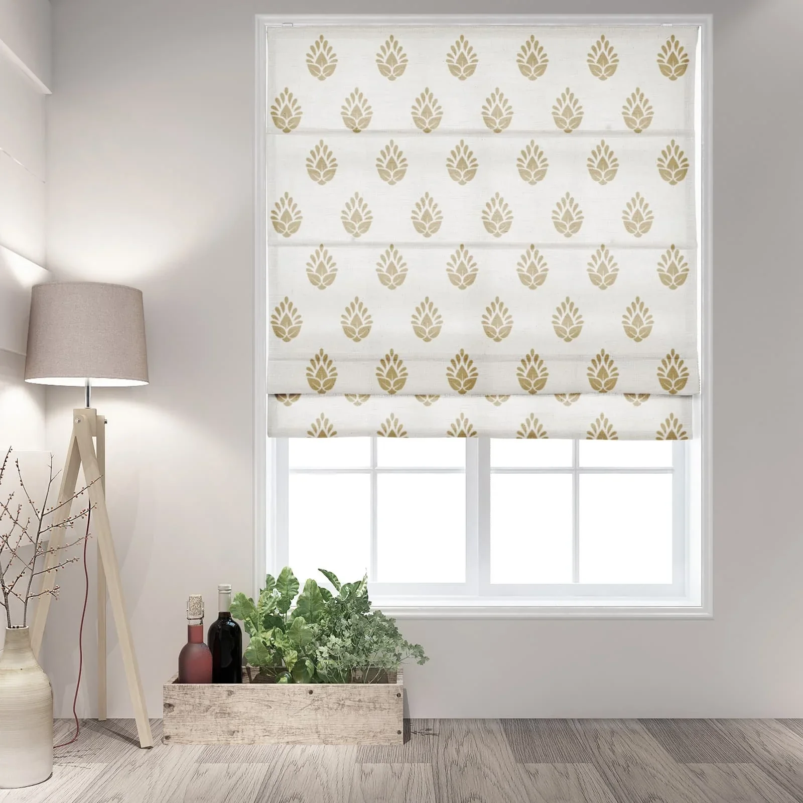 Stefana Silber Printed Cordless Roman Shade-Wooden Headrail - Image 21
