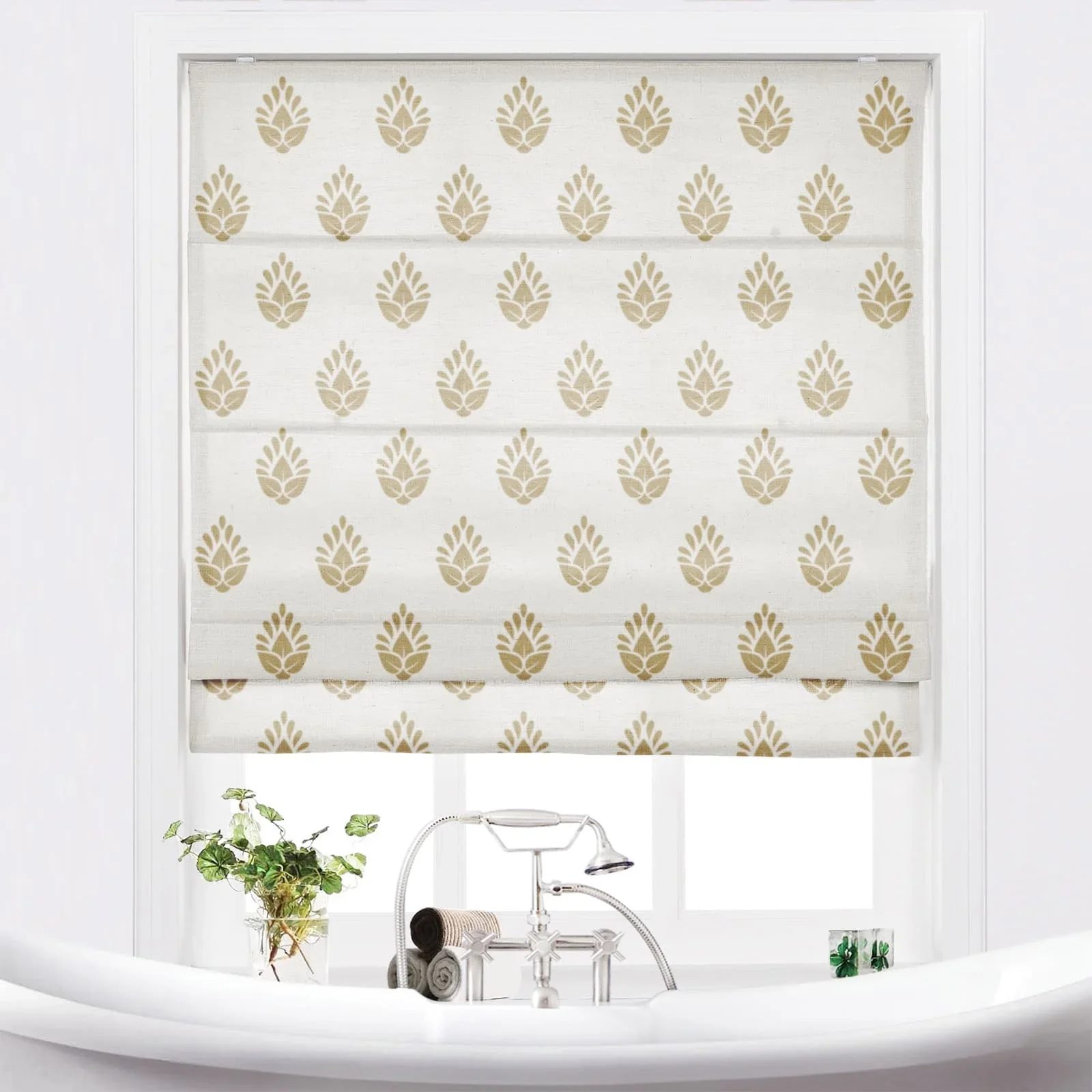 Stefana Silber Printed Cordless Roman Shade-Wooden Headrail - Image 4